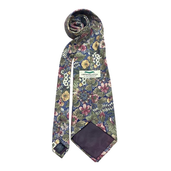 Corporate Casual by Van Heusen Floral Pattern Tie 100% cotton 4” wide 58” - Picture 5 of 6